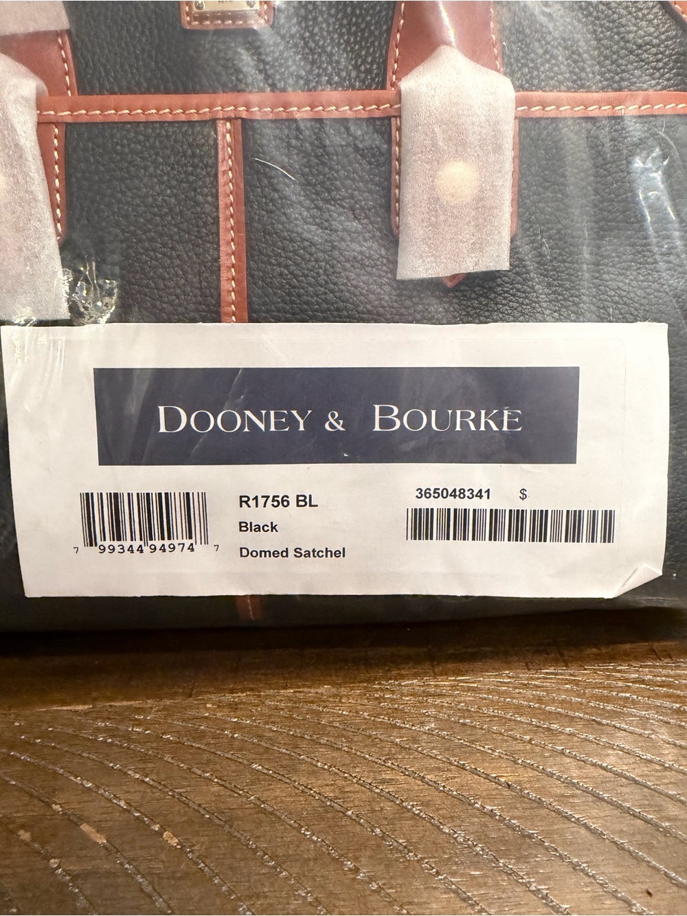 Dooney & Bourke Black Pebble Leather Dome Satchel with Brown Trim - Picture 2 of 6
